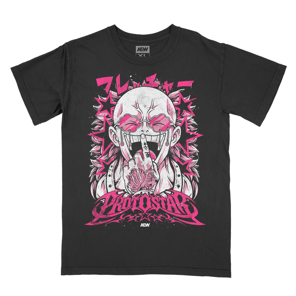 Official AEW Kyle Fletcher Full Power T-shirt featuring hot pink Protostar artwork