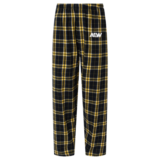 AEW Logo - Embroidered Flannel Pajama Pants - Black/Gold
