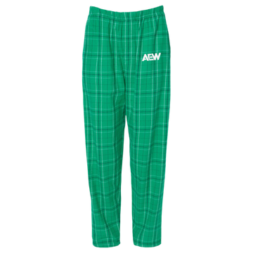 AEW Logo - Embroidered Flannel Pajama Pants - Kelly Green