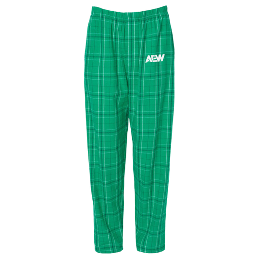 AEW Logo - Embroidered Flannel Pajama Pants - Kelly Green