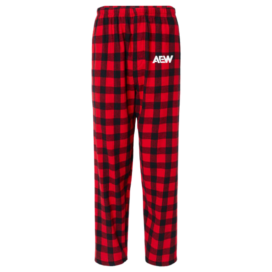 AEW Logo - Embroidered Flannel Pajama Pants - Red/Black Buffalo